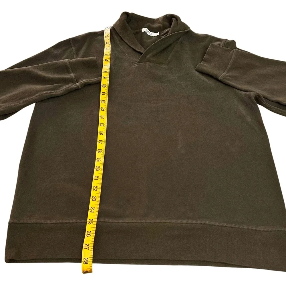 J.Crew Mens Sueded Jersey Cotton Shawl Collar Sweatshirt Brown Olive Green Large